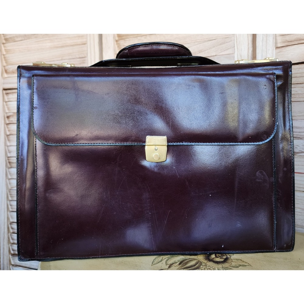 Vtg RKS Burgundy Top Grain Leather Hard Briefcase Portfolio Case Professional